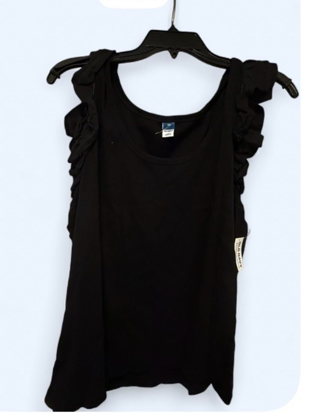 Old Navy Black Ruffle Shoulder Tank Top